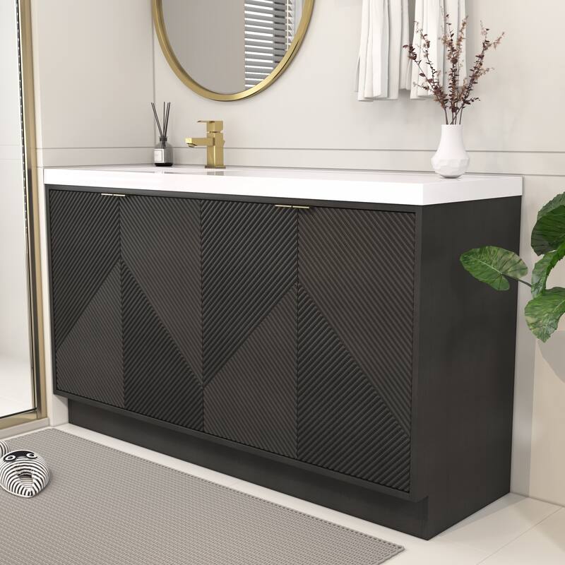 Milano 60" Freestanding Bathroom Vanity with Left White Sink