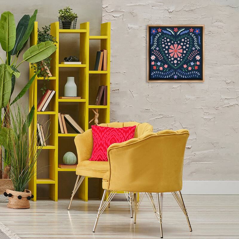 Stupell Folk Flowers in Heart Pattern Framed Floater Canvas Wall Art Design By Sazerelli Designs