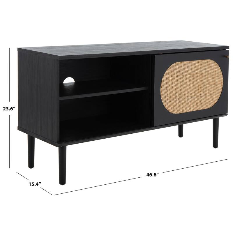 SAFAVIEH Sade Single Door 2-Shelf Media Stand - 47" W x 15" D x 24" H - 47Wx15Dx24H - Black