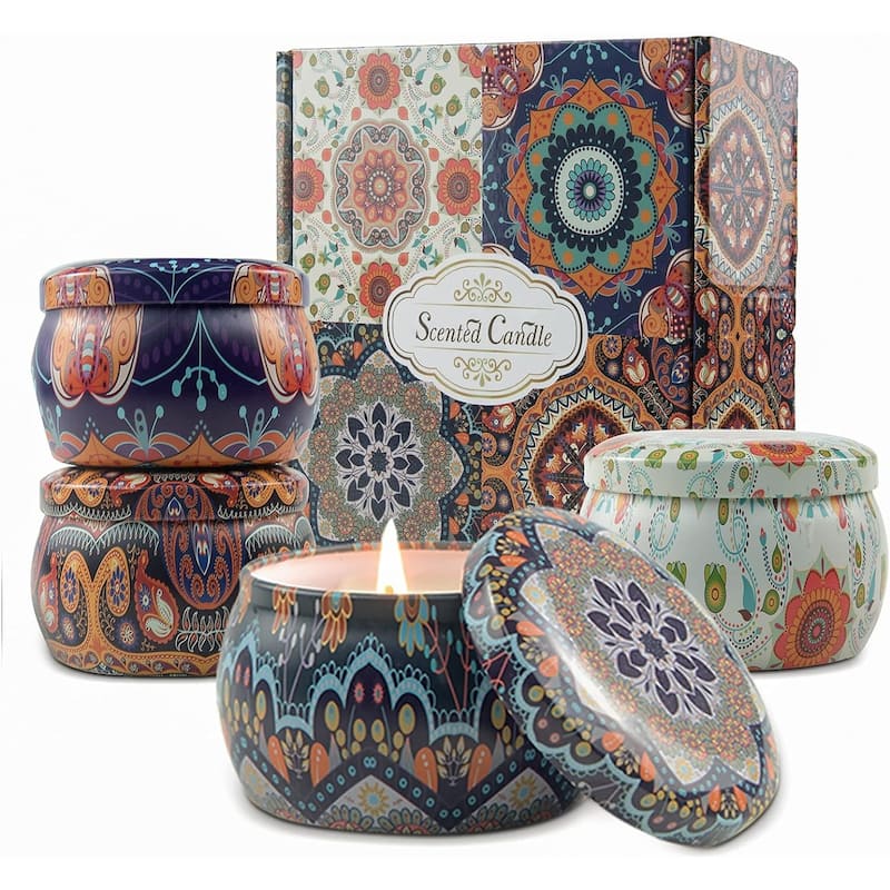 4-Piece Scented 4 oz Tin Candle Gift Set with Soy Wax (120H Burn Time)