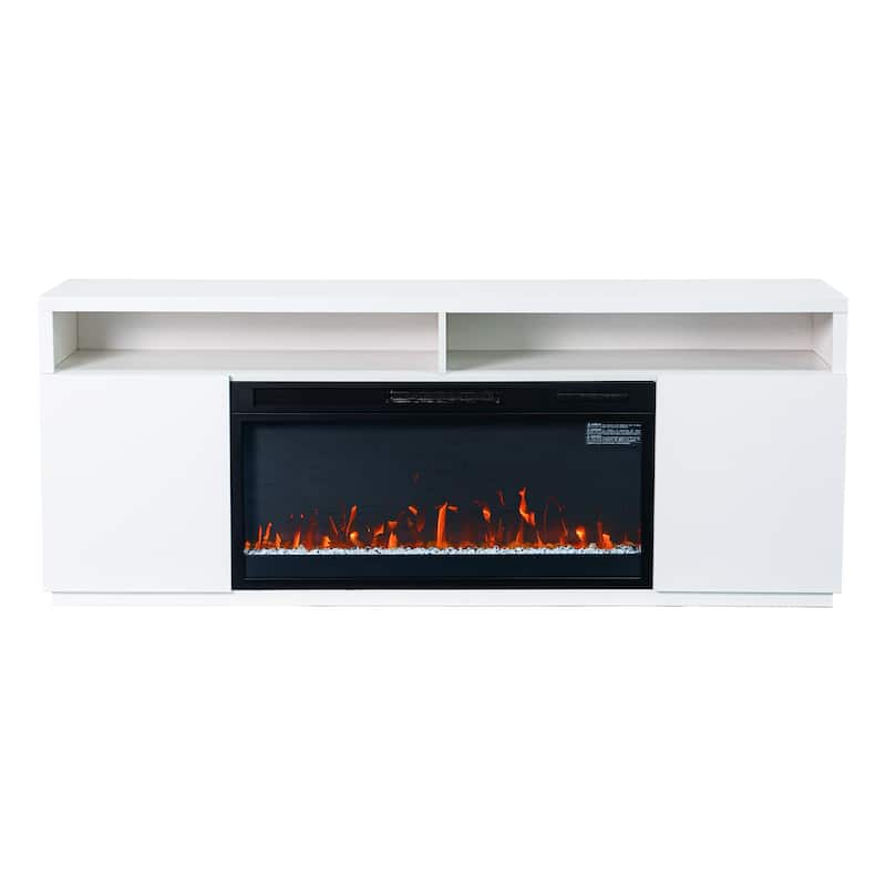 68" Modern RGB LED White TV Stands Console with 36" Fireplace
