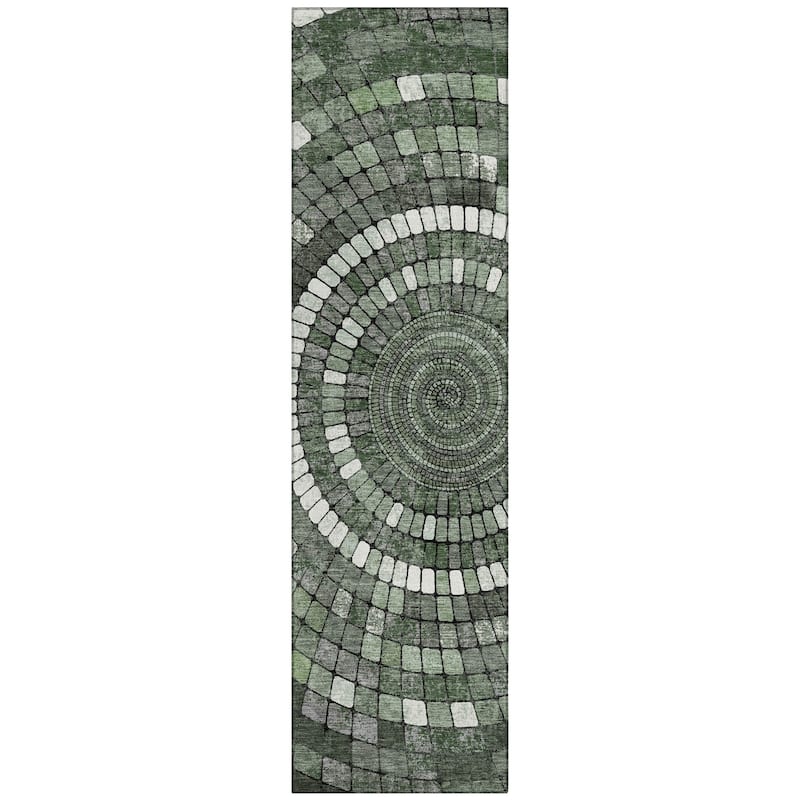 Machine Washable Indoor/Outdoor Contemporary Pinwheel Chantille Rug