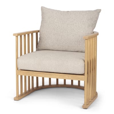 Kopari Beige Boucle Fabric w/ Light Brown Solid Wood Frame Accent Chair - 30.1"W x 30.5"D x 37.2"H - 30.1"W x 30.5"D x 37.2"H