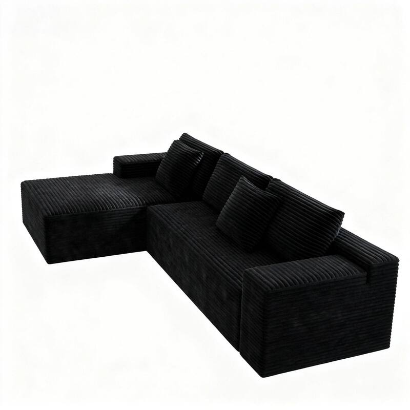Modular Sectional Sofa with L-Shape Chaise Lounge, Compressed Boneless Lounge Sofa, Corduroy Upholstered 4 Seat Sofa
