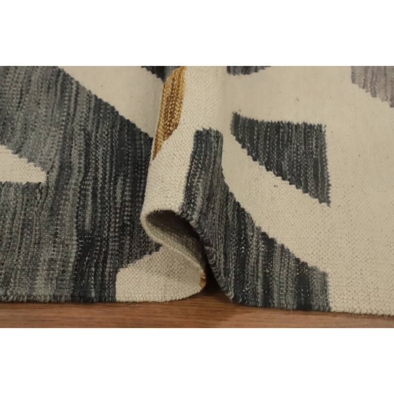 Hand Woven Oriental 100% Wool Carpet Southwestern Modern Beige & Ivories Kilim Runner Rug - 9' 9'' X 2' 8''
