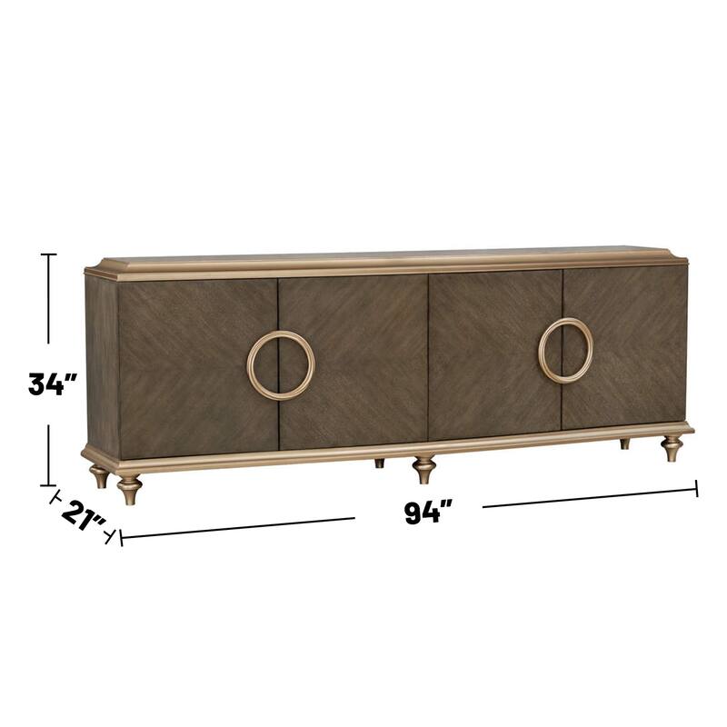 4 Doors Wooden Console Cabinet with Oversize Handle Design in Brown Finish