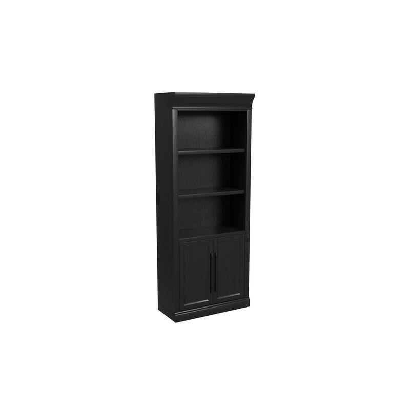 Traditional Wood Bookcase with Doors, Office Storage, Fully Assembled, Black