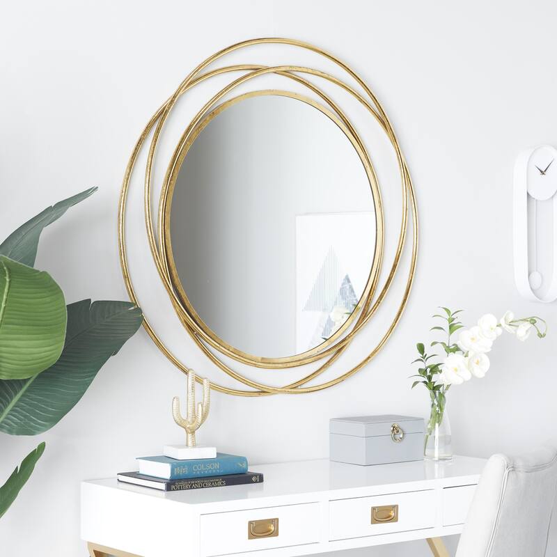 Metal Wall Mirror with Overlapping Circles - Gray or Gold - Roche River Decor