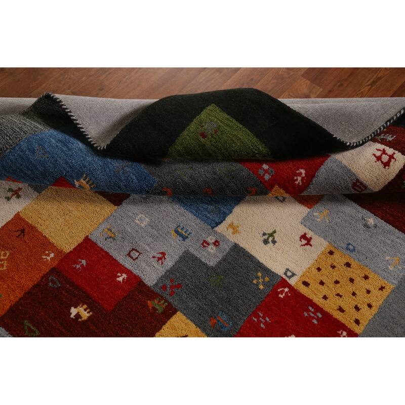 Tribal Geometric Gabbeh Indian Rug Contemporary Handmade Wool Carpet - 5'3" x 7'7"