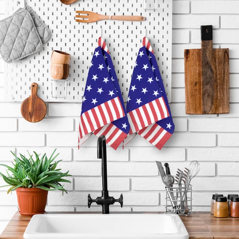 Set of 2 Stars and Stripes Americana Kitchen Tea Towels 26"