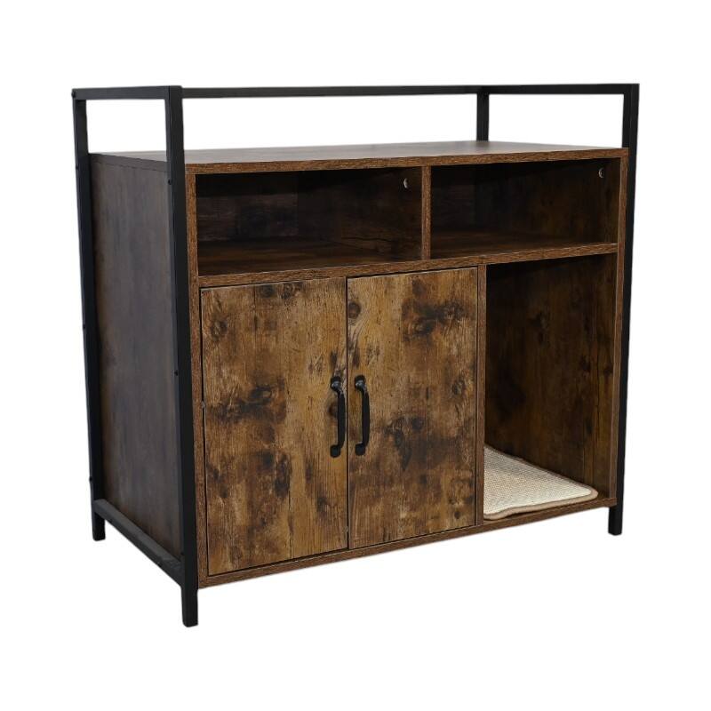 61 lbs Rustic Brown Wooden Cat Litter Box Enclosure, Spacious Hidden Cat Litter Box with Scratching Mat Furniture