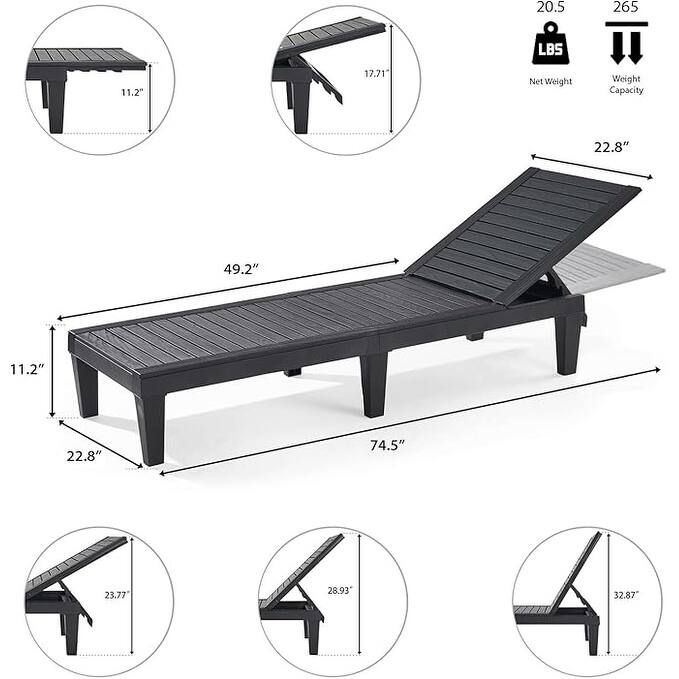 2 Sets Outdoor Patio Recliner Chaise Lounge Chair with Waterproof UV Resistant - Black