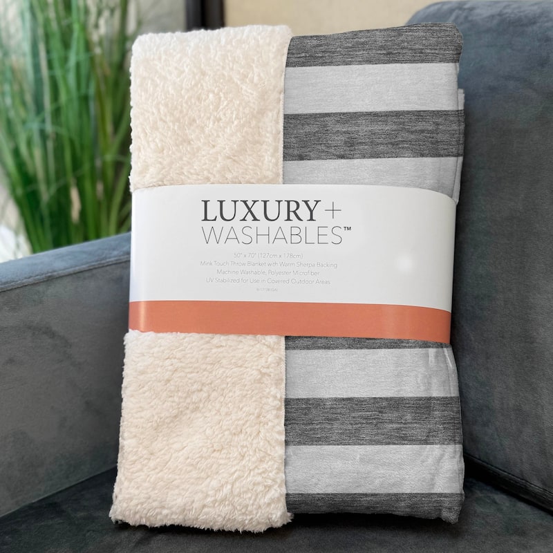 Premium Machine Washable Modern Stripes Sherpa Throw Blanket