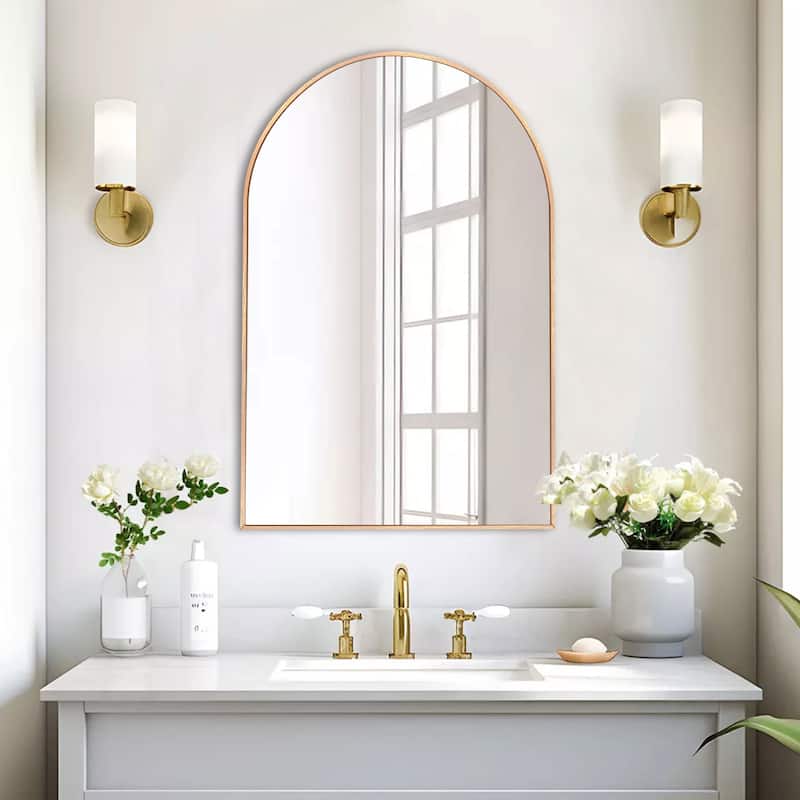 Bathroom Arch Aluminum Wall Mirror Vanity Mirrors - 1 PACK - Brushed Gold