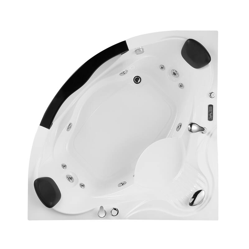 59" X 59" Acrylic Corner Whirlpool Bathtub - 10 Water Jets - Led Lights - Left Side Drain - 3-Side Alcove Install