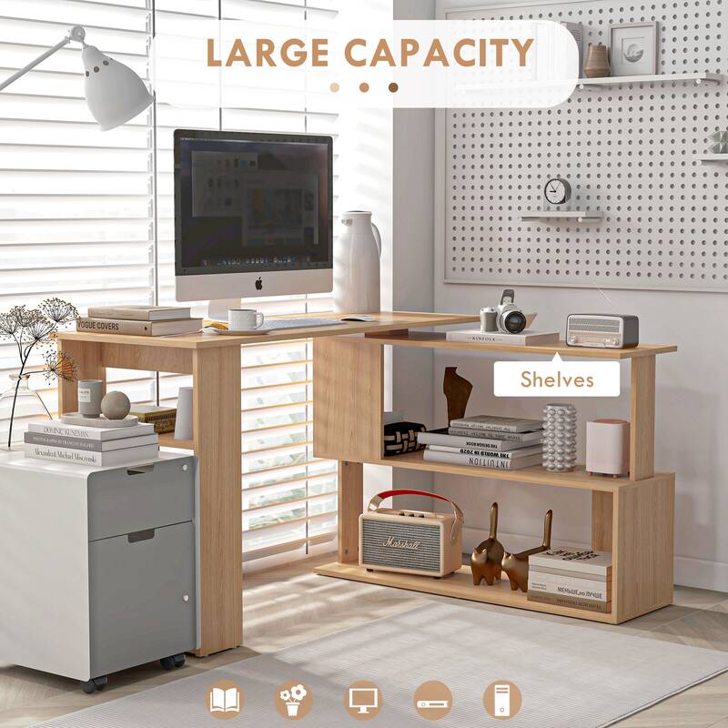 Modern L Shaped Computer Office Desk with Adjustable Support and Ample Storage Cell for Home Office or Small Spaces
