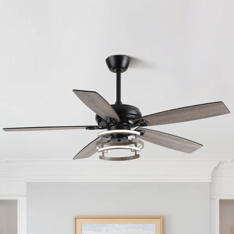 52" Modern Matte Black Reversible Integrated LED Dimmable Reversible Ceiling Fan with Light and Remote