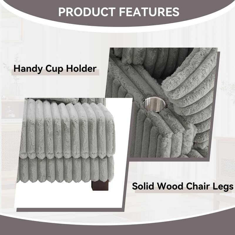 41.7" W Upholstered Plush Corduroy Chaise Lounge with Pillows