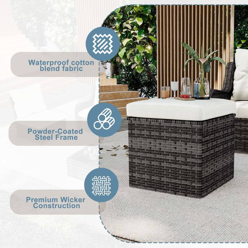 Outdoor Patio PE Wicker Ottoman with Cushion