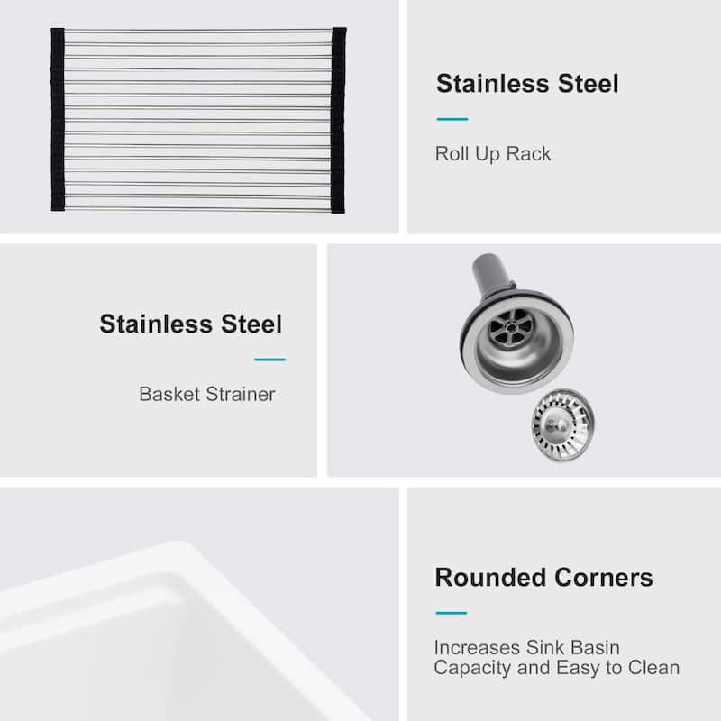 21" Undermount Single Bowl Quartz Kitchen Sink - 21'' x 18'' x 9.65''