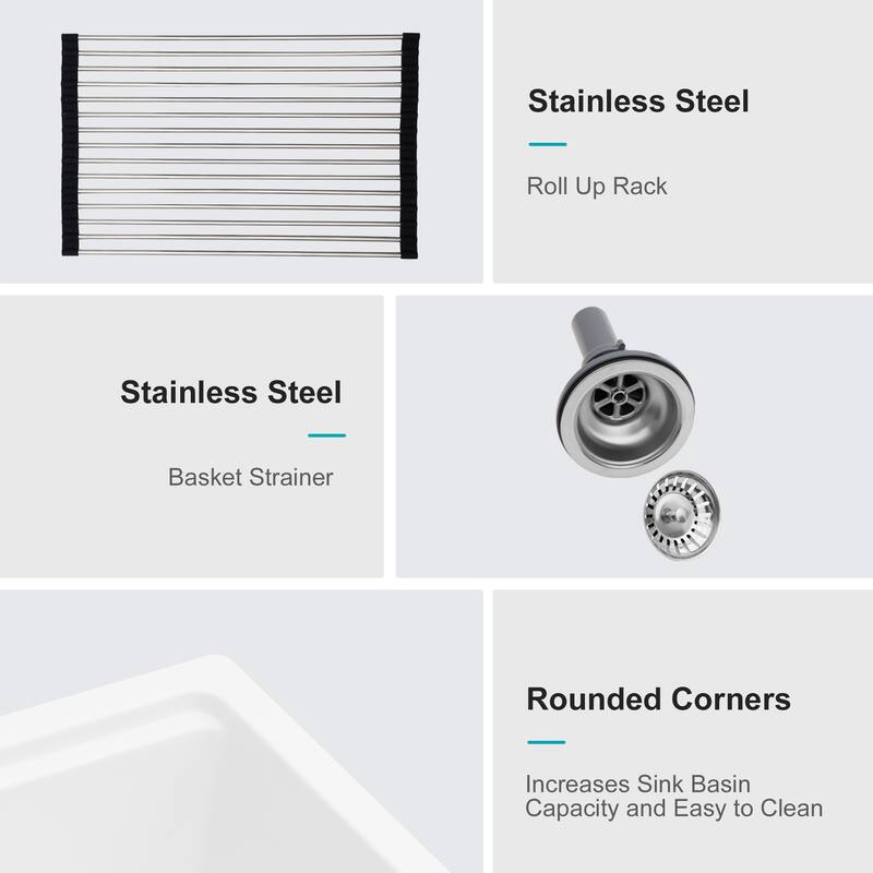 Undermount Single Bowl Quartz Kitchen Sink in White