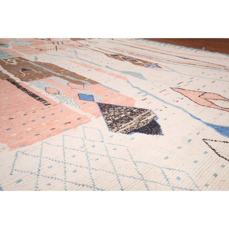 Earth Tone Moroccan Large Modern Area Rug Hand-Knotted Wool Carpet - 11'11" x 15'2"