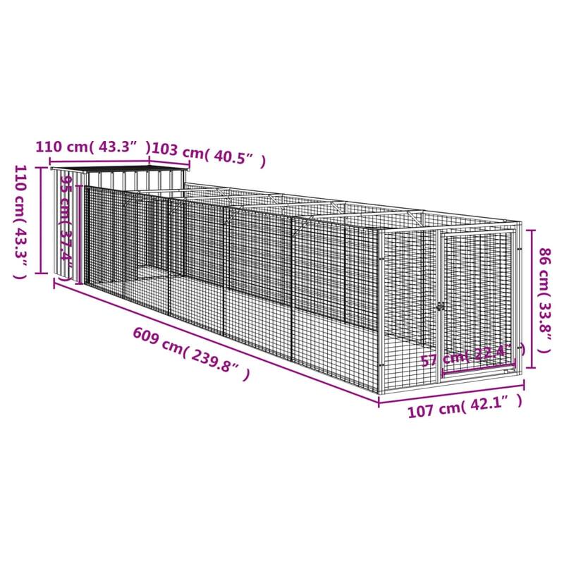 vidaXL Dog House with Run Anthracite/Light Gray multisize Galvanized Steel