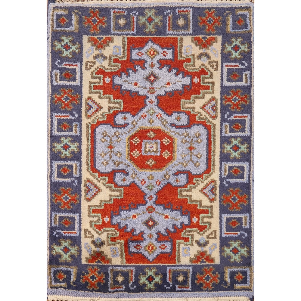 Hand Knotted Oriental 100% Wool Carpet Traditional Geometric Navy Blue & Blues Viss Area Rug - 3' 0'' X 2' 0''