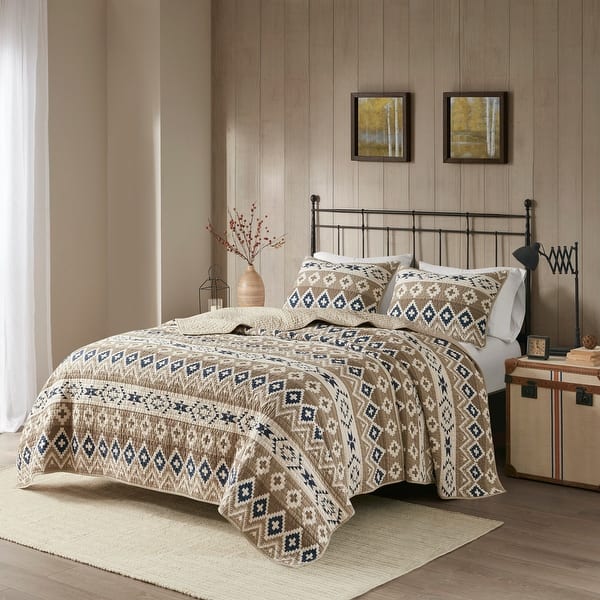 Woolrich Montana Tan Printed Cotton Oversized Quilt Mini Set - Full - Queen
