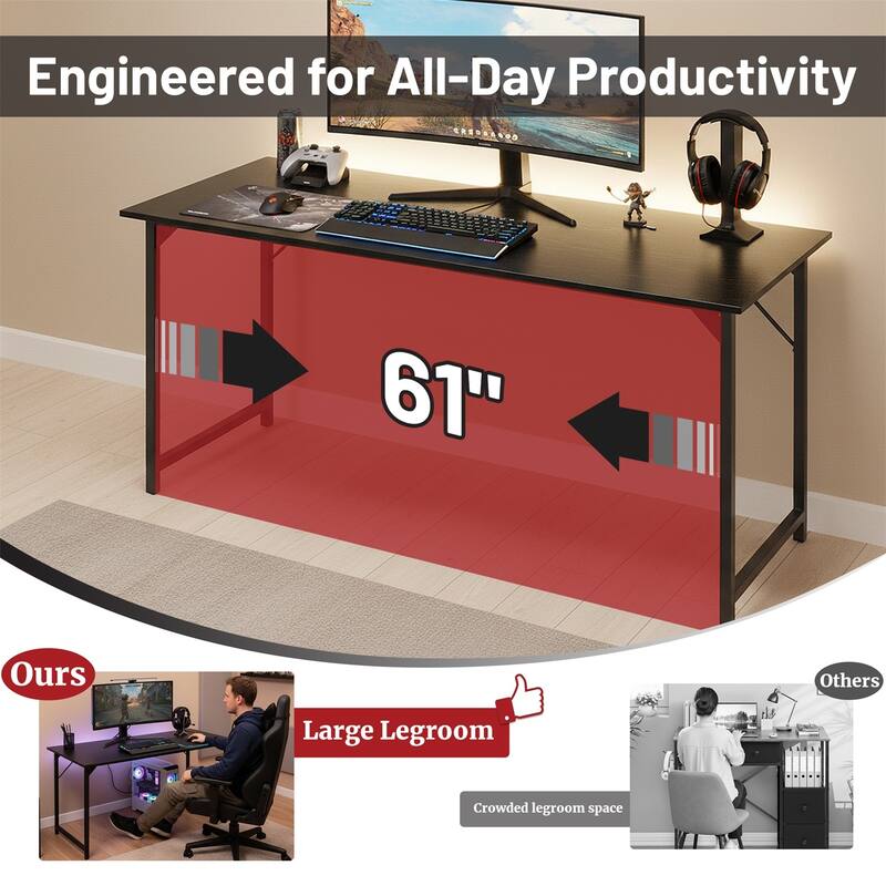 Computer Desk, 40-63 Inch Home Office Desk, Gaming Writing Work from Home Study Desk, Large Legroom, Sturdy Metal Frame