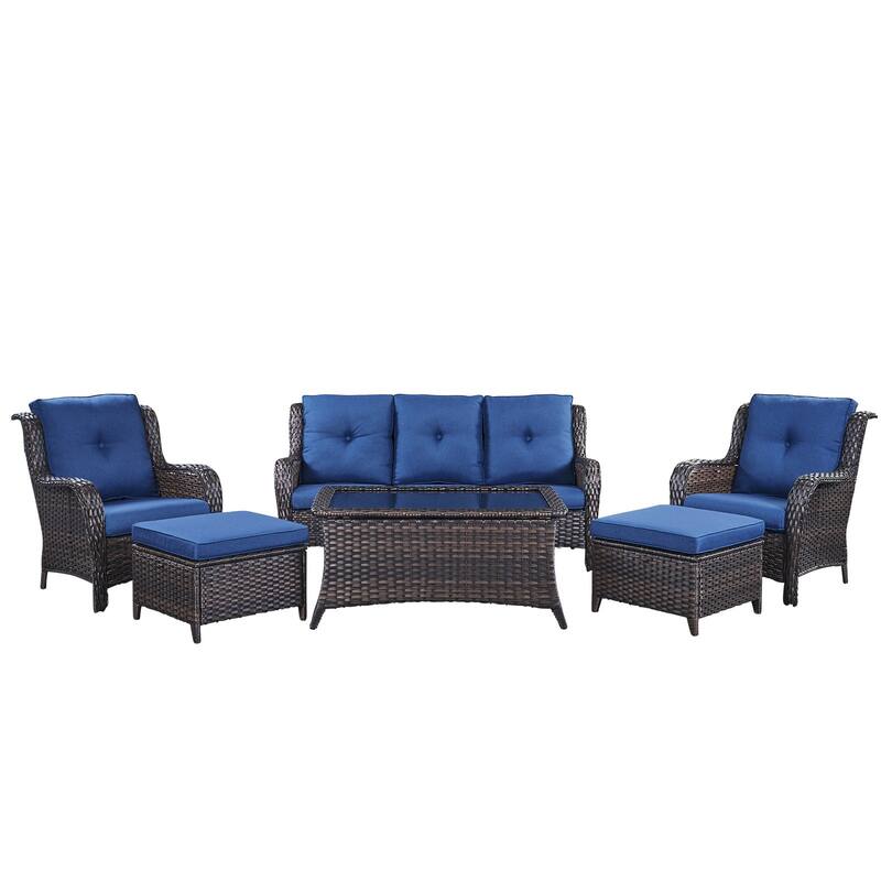 Outdoor Sofa Chair with Coffee Table and Ottoman