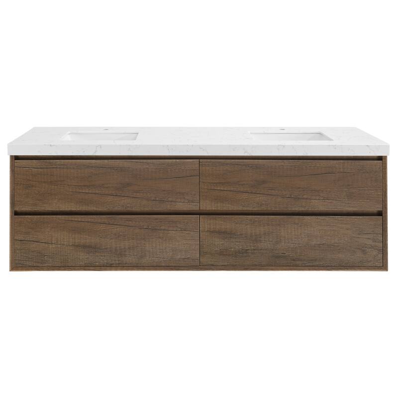NebulaSky 60/ 72/ 84 in Wall Mounted Double Sink Bathroom Vanity with Engineered Stone Top Combo Cabinet Vanity Set - 72 inch