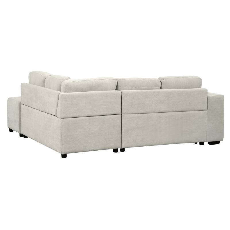 Convertible Sectional Sofa Bed with Ottoman, Chenille L-Shaped Pull Out Couch with Drawer 2 USB Ports & 2 Cup Holders