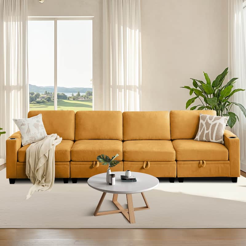 Chenille Sectional Sofa, Hidden Storage & Modular Design