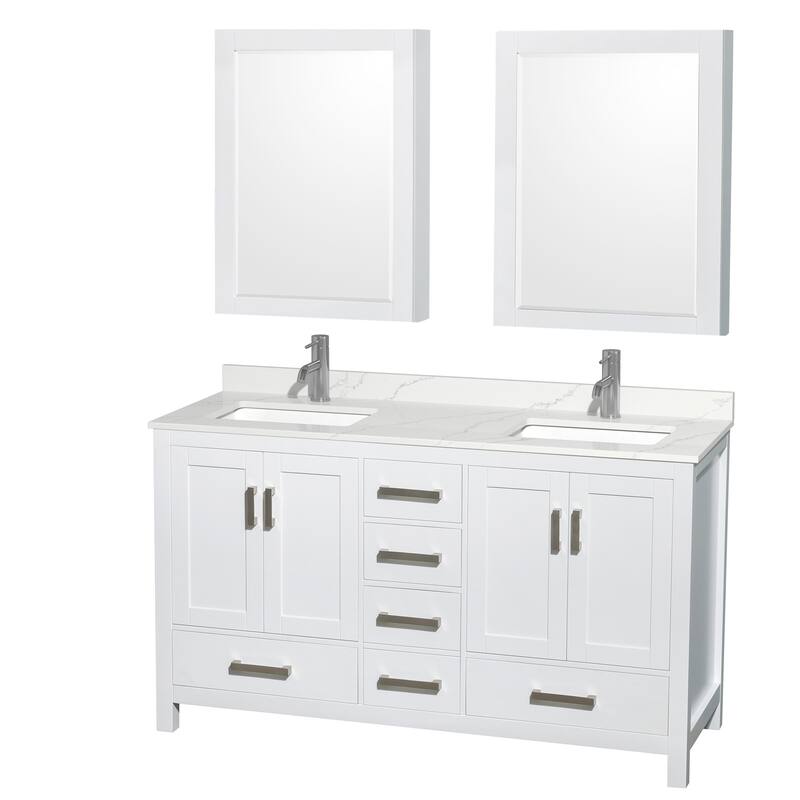 Wyndham Collection WCS141460D-QTZ-UNSMED Sheffield 60" Free Standing - White / Giotto Quartz Top / Brushed Chrome