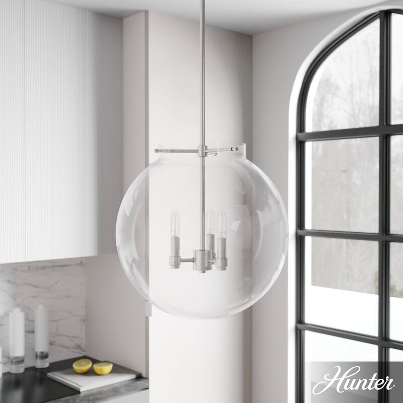 Hunter Sacha 3-Light Globe Pendant - Kitchen Island, Dining Room, Entry - Contemporary, Transitional - Brushed Nickel