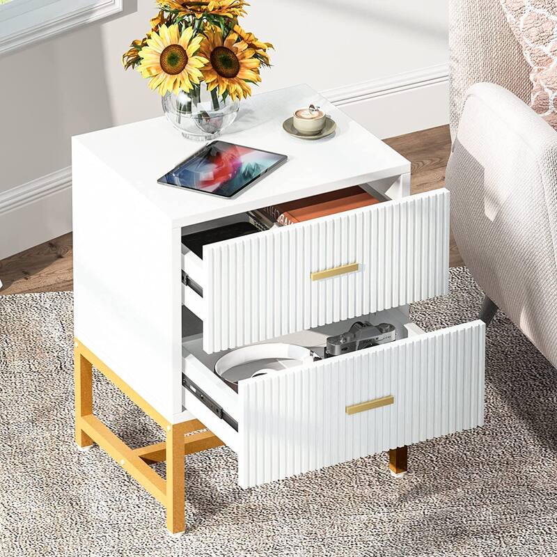 2-Drawer Modern White Nightstand Bed Side Table Storage End Table