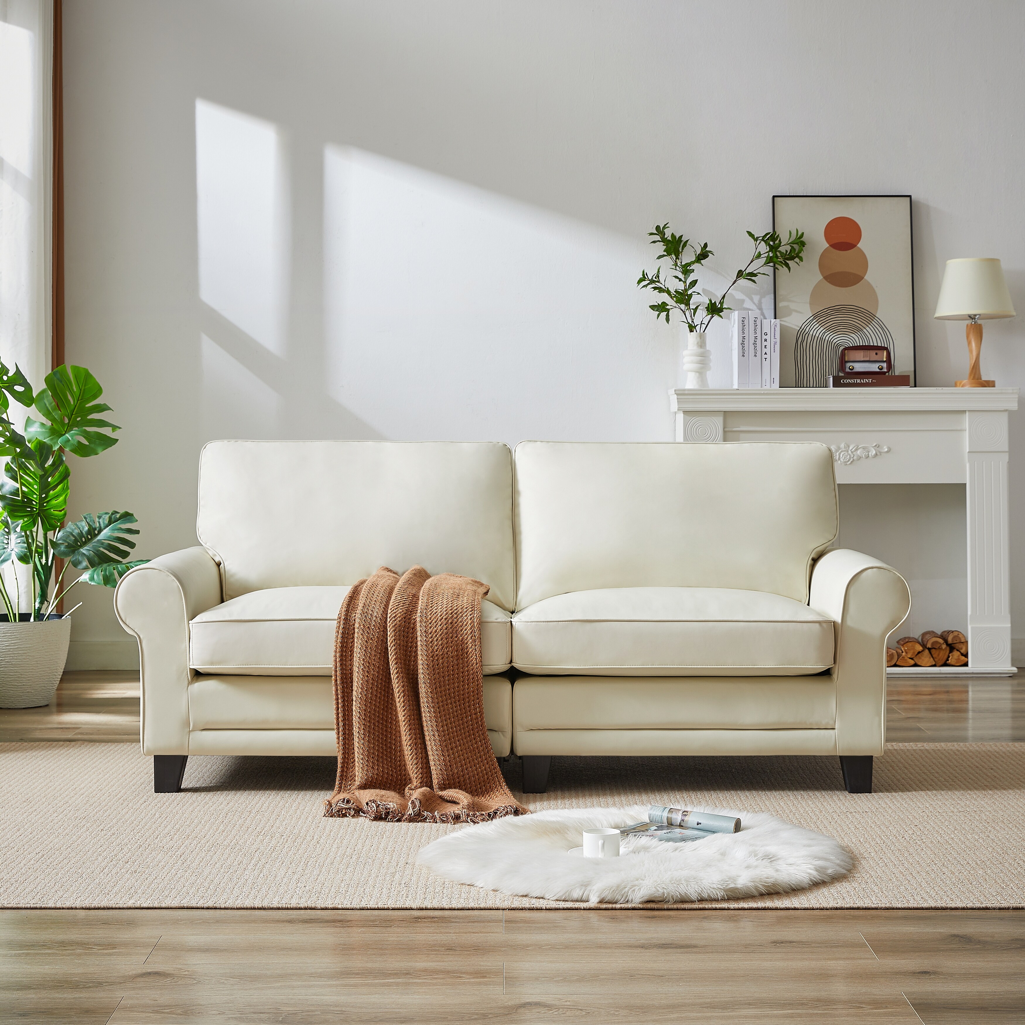 75.6 Inch Fabric Roll Arm Upholstered Loveseat Sofa with Removable Back Cushions 2 Seater Sofa for Small Space Apartments