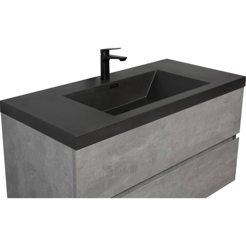 36" Wall-Mounted Floating Vanity with Premium Quartz Sand Basin, Grey Modern Storage Cabinet