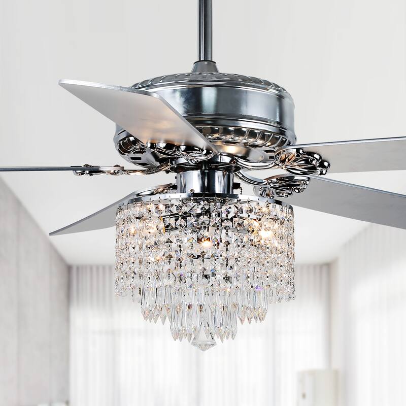 Cusp Barn 52-In Modern Crystal Chandelier Ceiling Fan with Light, Glam Silent DC Motor Dual Finish Blades Reversible Ceiling Fan