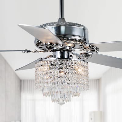 Cusp Barn 52-In Modern Crystal Ceiling Fan with Remote Control and 5 Reversible Wood Blades