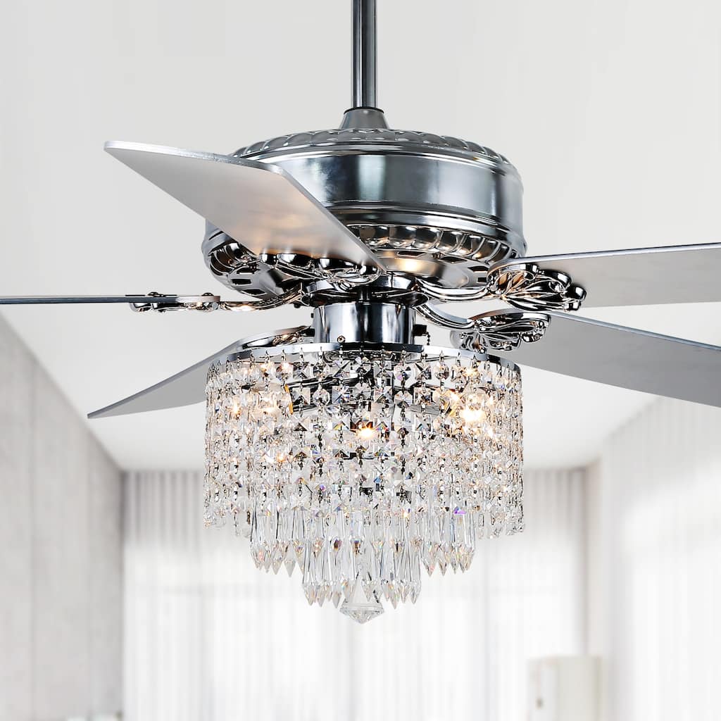 Cusp Barn 52-In Modern Crystal Ceiling Fan with Remote Control and 5 Reversible Wood Blades