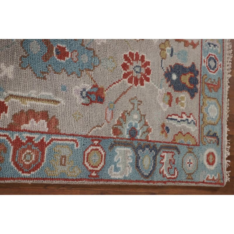 Floral Gray Oushak Oriental Runner Rug Handmade Wool Carpet - 2'7"x 7'11"
