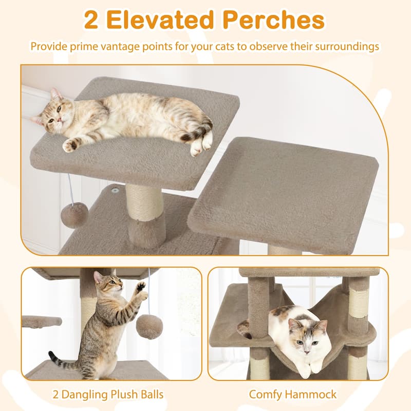 Gymax 57'' Cat Tree for Indoor Cats w/Dual Condos Hammock Sisal