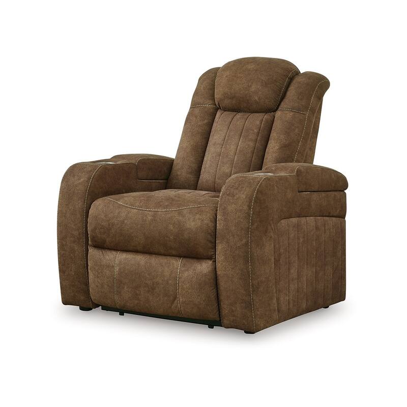 Alexy Power Recliner Chair, Cupholder, USB Port, Brown Faux Leather