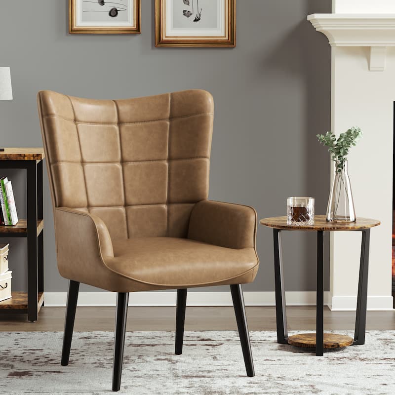 High-back Tufted Accent Chair Set of 2 Cream/ Brown/ Taupe