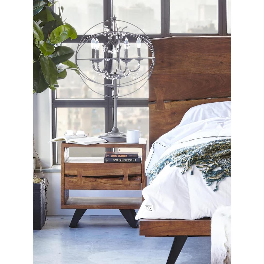 Bedroom Nightstand - Modern Accent Table with Drawer & Open Storage