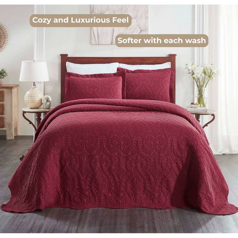 Superior Aspen Jacquard Floral Scalloped Edges Cotton Blend Bedspread Set