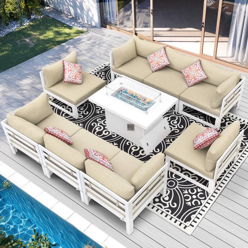 FINCATI Luxury 9-piece Oversized Aluminum Patio Furniture Set with 43'' Fire Pit Table for Outdoors