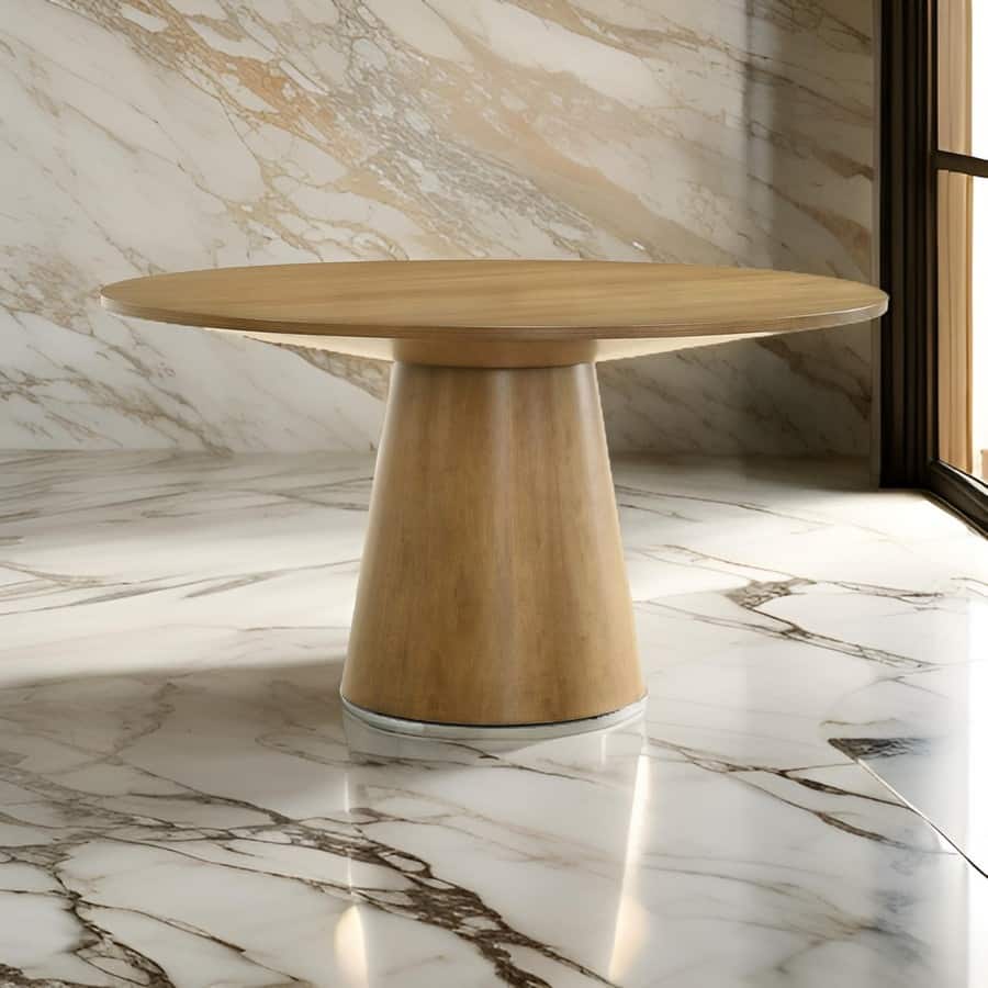 Yuvi 47 Inch Dining Table, Round Tabletop, Pedestal Base, Brown Finish